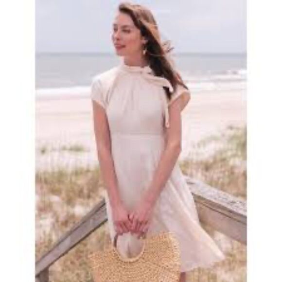 Gal Meets Glam Aimee Monochrome Textured Check Cream Tie Neck Midi Dress - 14 - Picture 1 of 8